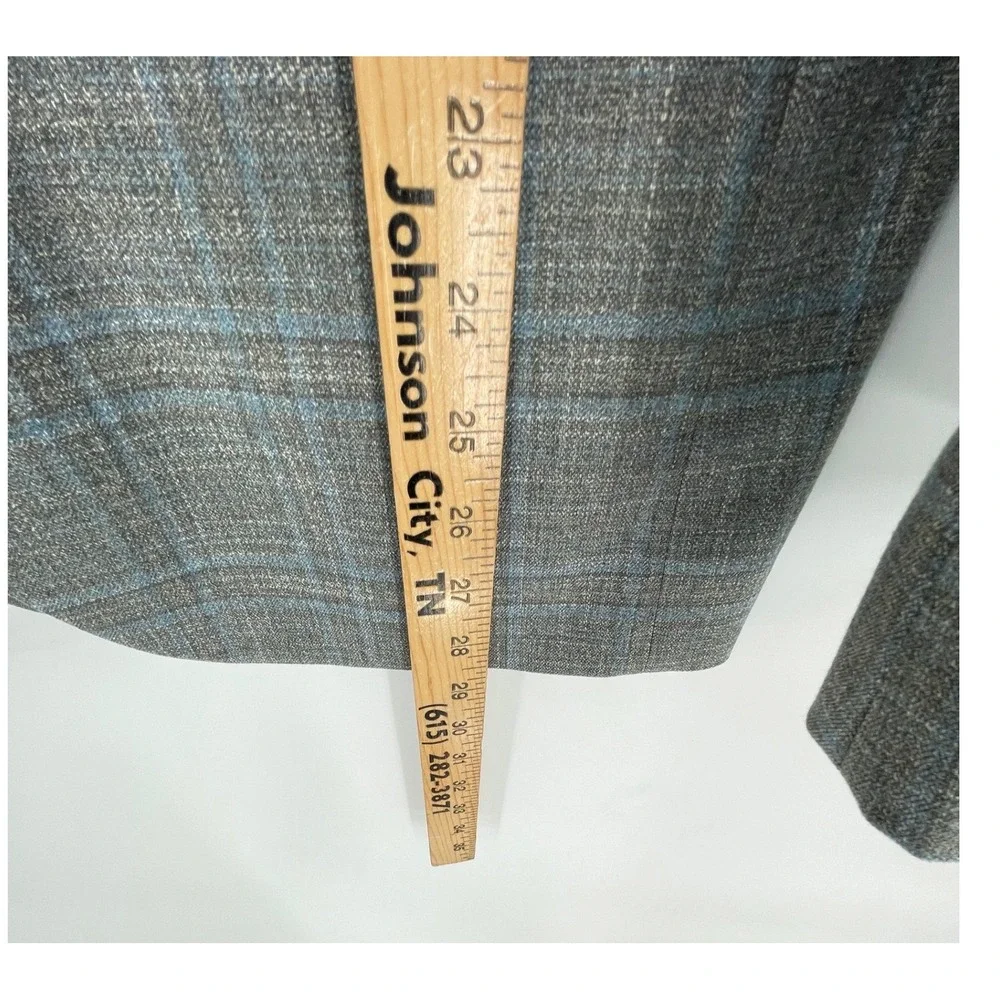 Lauren Ralph Lauren Mens Blazer 40R Sport Coat Gray Blue Plaid Check Double Vent